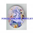 WHITE UNICORN HORSE WITH FAIRY* UNSET CAMEO PORCELAIN CAB