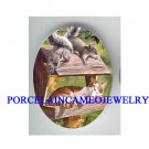 YELLOW KITTY CAT WITH 2 SQUIRREL * UNSET CAMEO PORCELAIN CAB