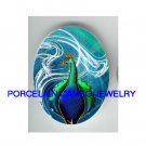 ART DECO NOUVEAU GREEN PEACOCK PORCELAIN CAMEO CAB