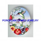 2 HUMMINGBIRD PANSY HIBISCUS UNSET CAMEO PORCELAIN CAB