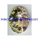 GREY KITTY CAT 2 BLUEBIRD BIRD HOUSE* UNSET CAMEO PORCELAIN CAB