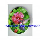 HUMMINGBIRD WITH HIBISCUS FLOWER  * UNSET CAMEO PORCELAIN CAB