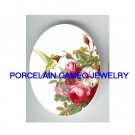 HUMMINGBIRD WITH ROSE FLOWER UNSET CAMEO PORCELAIN CAB