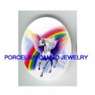 PEGASUS HORSE RAINBOW UNSET PORCELAIN CAMEO CAB 30X40MM