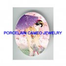 JAPAN GEISHA UMBRELLA CHERRY BLOSSOMS * UNSET CAMEO PORCELAIN CAB