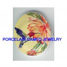 HUMMINGBIRD WITH WATER LILY LOTUS * UNSET CAMEO PORCELAIN CAB