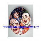 3 CIRCUS CLOWN PLAYING WATER UNSET CAMEO PORCELAIN CAB