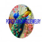 2 PEACOCK BIRD CHERRY BLOSSOMS CAMEO PORCELAIN CAB