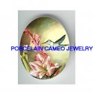 HUMMINGBIRD WITH PINK ORCHID* UNSET CAMEO PORCELAIN CAB