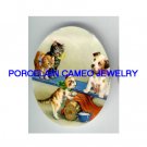 3 VICTORIAN KITTY CAT JACK RUSSELL DOG SEESAW UNSET PORCELAIN CAMEO CAB
