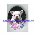FRENCH BULLDOG WITH PINK ROSE  * UNSET CAMEO PORCELAIN CAB