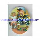 CIRCUS CLOWN WITH LITTLE GIRL * UNSET CAMEO PORCELAIN CAB