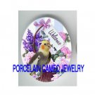 COCKATOO BIRD WELCOME ROSE* UNSET CAMEO PORCELAIN CAB 30X40