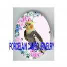 COCKATOO BIRD VICTORIAN ROSE* UNSET CAMEO PORCELAIN CAB 18X25MM