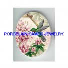 HUMMINGBIRD WITH PINK FLOWER* UNSET CAMEO PORCELAIN CAB