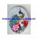 PEACOCK BIRD CHINESE PEONY* UNSET CAMEO PORCELAIN CAB