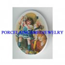 VICTORIAN GIRL DRESS UP HER KITTY CAT * UNSET CAMEO PORCELAIN CA