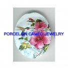 HUMMINGBIRD WITH HIBISCUS* UNSET CAMEO PORCELAIN CAB