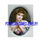 VICTORIAN LADY BLUE LACE DRESS ROSE * UNSET CAMEO PORCELAIN CAB