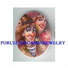 2 CIRCUS CLOWN FACE* UNSET CAMEO PORCELAIN CAB