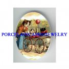 VICTORIAN KITTY CAT MOM BABY IN STROLLER * UNSET PORCELAIN CAMEO CAB
