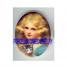VICTORIAN GIRL HOLDING KITTY CAT PORCELAIN CAMEO CAB