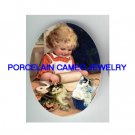 2 VICTORIAN KITTY CAT HELP GIRL BAKING* UNSET PORCELAIN CAMEO CAB