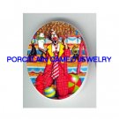 CIRCUS CLOWN WITH DOG * UNSET PORCELAIN CAMEO CAB