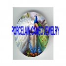 2 COUPLE BLUE WHITE PEACOCK FLOWER PORCELAIN CAMEO CAB
