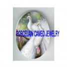 2 WHITE PEACOCK BIRD PINK FLOWER* UNSET PORCELAIN CAMEO CAB