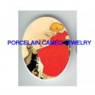 VICTORIAN RED DRESS GIRL FEEDING 3 KITTY CAT * UNSET PORCELAIN CAMEO CAB