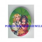 2 VICTORIAN SISTERS WITH KITTY CAT * UNSET PORCELAIN CAMEO CAB