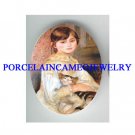 VICTORIAN GIRL HOLDING KITTY CAT * UNSET PORCELAIN CAMEO CAB