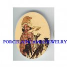 VICTORIAN GIRL FEEDING KITTY CAT * UNSET PORCELAIN CAMEO CAB