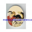 VICTORIAN GIRL CUDDLING KITTY CAT * UNSET PORCELAIN CAMEO CAB