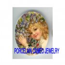 VICTORIAN VIOLET GIRL HOLDING KITTY CAT* UNSET PORCELAIN CAMEO CAB
