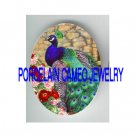 GREEN PEACOCK CHINESE PEONY* UNSET PORCELAIN CAMEO CAB