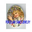 VICTORIAN VIOLET GIRL KITTY CAT ROSE* UNSET PORCELAIN CAMEO CAB