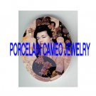 JAPAN PINK GEISHA LADY WITH FAN* UNSET PORCELAIN CAMEO CAB