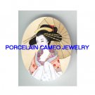 VINTAGE JAPAN GEISHA LADY WITH UMBRELLA* UNSET PORCELAIN CAMEO CAB