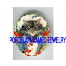 VICTORIAN CAT GIRL POPPY FLOWER* UNSET PORCELAIN CAMEO CAB