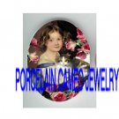 VICTORIAN GIRL HOLD KITTY CAT ROSE * UNSET PORCELAIN CAMEO CAB