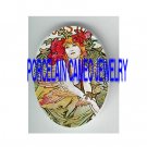 ALPHONSE MUCHA POPPY FLOWER ANGEL * UNSET PORCELAIN CAMEO CAB