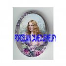 VICTORIAN LADY LAVENDER ROSE GARDEN * UNSET PORCELAIN CAMEO CAB