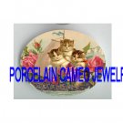 3 VICTORIAN KITTY CAT ROSE VIOLET BOAT* UNSET PORCELAIN CAMEO CAB