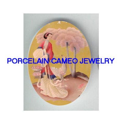 ART DECO NOUVEAU ORIENTAL LADY WITH DEER UNSET PORCELAIN CAMEO CAB
