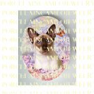 BLUE EYES SIAMESE CAT CHASING BUTTERFLY LILACS ROSE * UNSET PORCELAIN CAMEO CAB