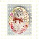 GREY PERSIAN KITTY CAT ROSE* UNSET PORCELAIN CAMEO CAB