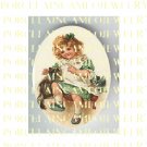 VICTORIAN IRISH GREEN GIRL PLAYING WITH 2 KITTY CAT * UNSET PORCELAIN CAMEO CAB