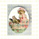 VICTORIAN PINK GIRL STROLLER KITTY CAT RIBBON HEART * UNSET PORCELAIN CAMEO CAB